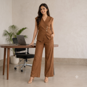 Button Vest & Wide-Leg Trouser Co-Ord Set