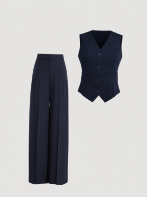 navy tailored waistcoat & wide leg trouser co ord set