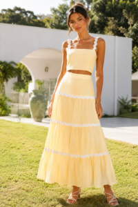 women's tiered maxi skirt co ord set