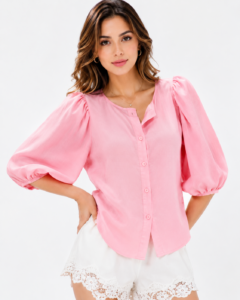 Women's Pink Puff Sleeve Button Top ChatGPT Image Jun 15 2026 02 41 23 PM 240x300
