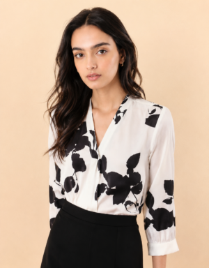women's printed wrap style top