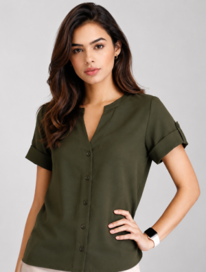 women's formal button shirt top – olive