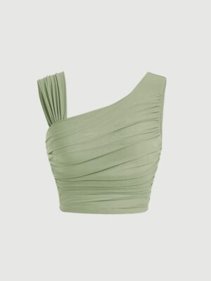 sage ruched asymmetric crop top
