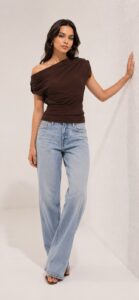 Women's Chocolate Brown One-Shoulder Draped Top aura wide leg trousers – chocolate brown (copy)