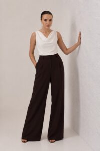 women's white cowl neck formal top
